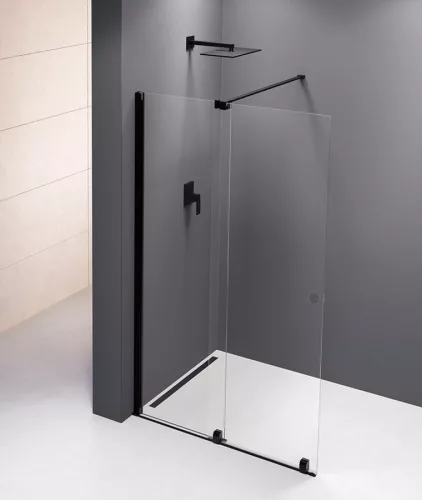 Zuhanyajtó, Sapho Polysan MODULAR SHOWER tolóajtó fix résszel, fekete 120 cm MS5-120B