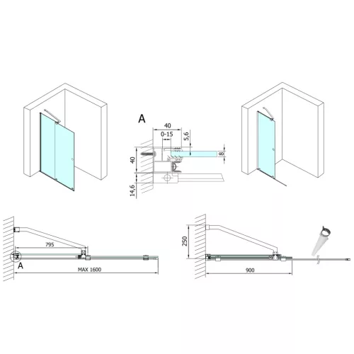 Zuhanyajtó, Sapho Polysan MODULAR SHOWER tolóajtó fix résszel 160 cm MS5-160