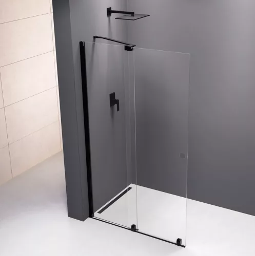 Zuhanyajtó, Sapho Polysan MODULAR SHOWER tolóajtó fix résszel, fekete 160 cm MS5-160B