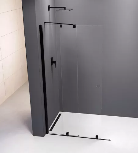 Zuhanyajtó, Sapho Polysan MODULAR SHOWER tolóajtó fix résszel, fekete 160 cm MS5-160B