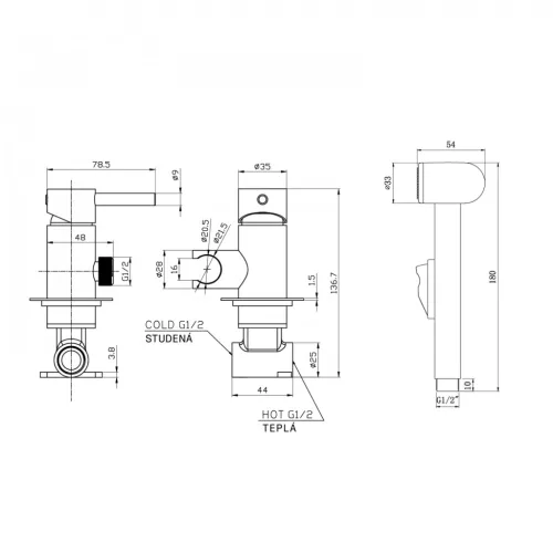 Falba süllyesztett csaptelep, Aqualine bidézuhannyal, gégecsővel, fekete SK302B