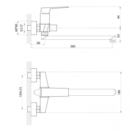 Kádtöltő csaptelep, Aqualine Ritmo fali kádtöltő csaptelep kifolyócsővel RT015