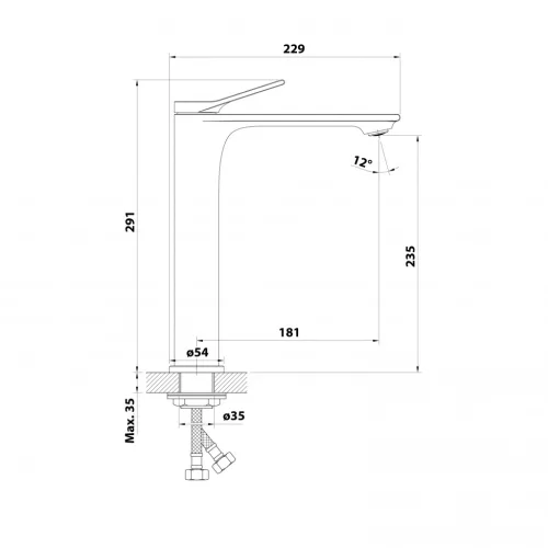 Mosdó csaptelep, Aqualine Bolero magasított álló mosdócsaptelep, leeresztő nélkül, króm BC006