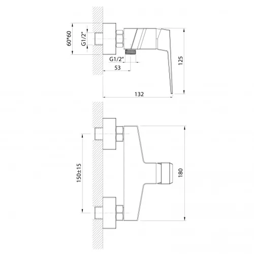 Zuhany csaptelep, Aqualine RITMO fali zuhanycsaptelep, króm RT011