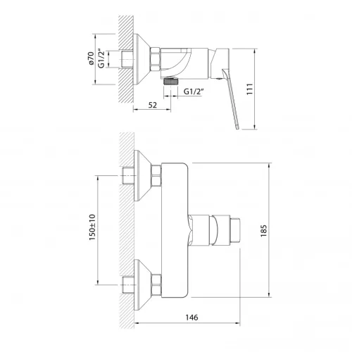 Zuhany csaptelep, Aqualine SINTRA fali zuhanycsaptelep, króm SX011