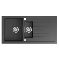   Mosogatótálca, Sapho Gránit mosogató, gyümölcsmosóval, 96x48cm, fekete GR1334