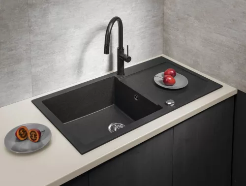 Mosogatótálca, Sapho Gránit mosogató, egymedencés 97x50 cm, fekete GR1614