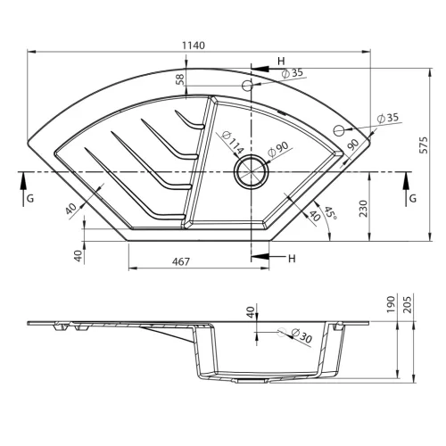 Mosogatótálca, Sapho Gránit mosogató, egymedencés 114x57,5 cm, fekete GR1934