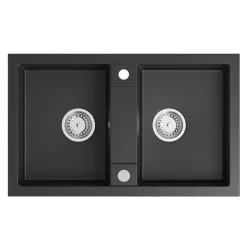   Mosogatótálca, Sapho Gránit mosogató, duplamedencés 78x47,5 cm, fekete GR2224