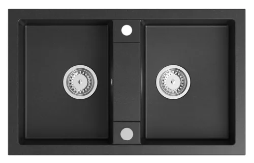 Mosogatótálca, Sapho Gránit mosogató, duplamedencés 78x47,5 cm, fekete GR2224