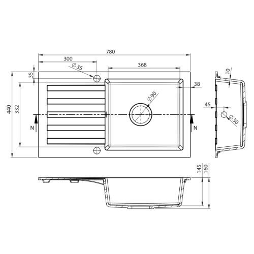 Mosogatótálca, Sapho Gránit mosogató, egymedencés 78x44 cm, beige GR7202