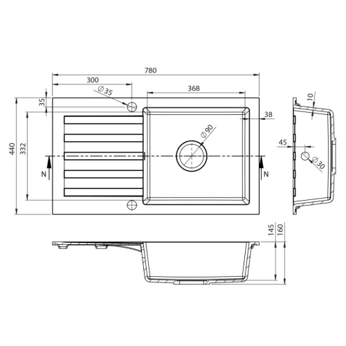 Mosogatótálca, Sapho Gránit mosogató, egymedencés 78x44 cm, fekete GR7204