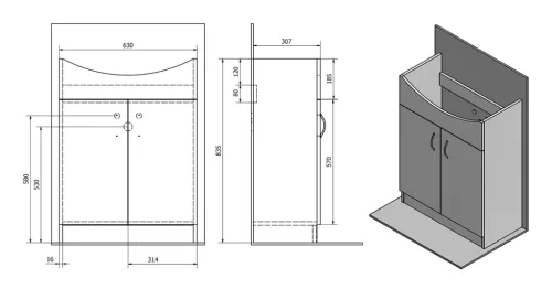 Alsó szekrény, Aqualine SIMPLEX ECO 65 mosdótartó szekrény, mosdóval, 63x83,5x30,7 SIME650
