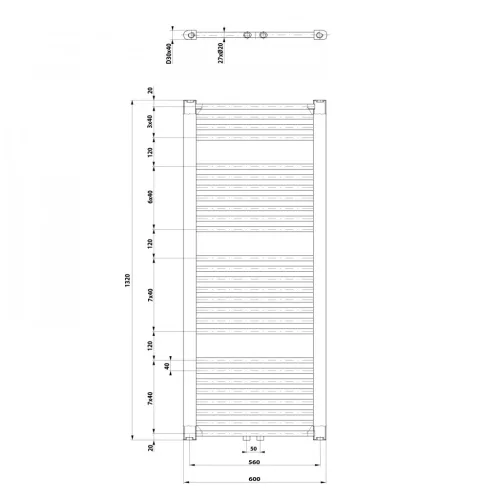 Egyenes radiátor, Aqualine DIRECT Fürdőszobai radiátor 600x1320 mm 795W ELM36T