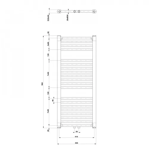 Egyenes radiátor, Aqualine DIRECT Fürdőszobai radiátor 450x960 mm 447W ELM94T