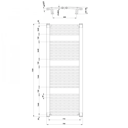 Íves radiátor, Aqualine ORBIT Fürdőszobai radiátor 750x1320 mm 996W ILO37T