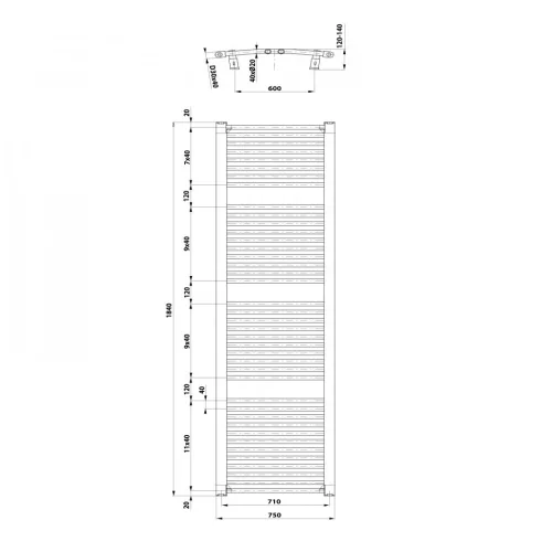 Íves radiátor, Aqualine ORBIT Fürdőszobai radiátor 750x1850 mm 1439W ILO87T