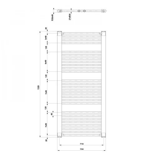 Egyenes radiátor, Aqualine DIRECT Fürdőszobai radiátor 750x1320 mm 996W ILR37T
