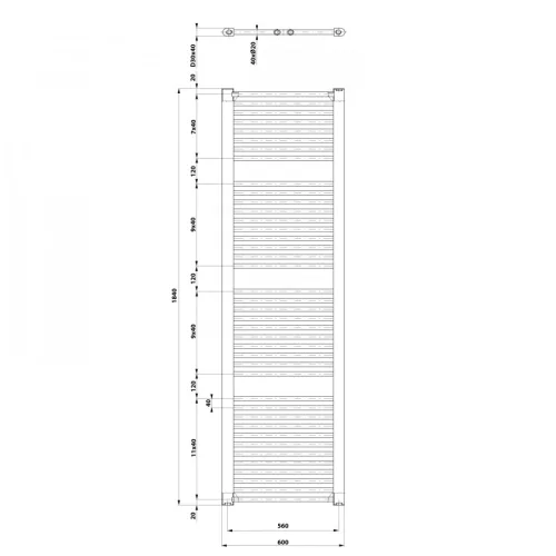 Egyenes radiátor, Aqualine DIRECT Fürdőszobai radiátor 600x1850 mm 1248W ILR86T