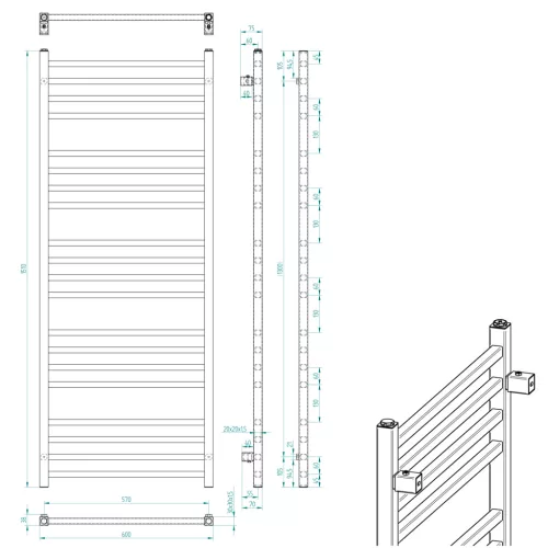 Egyenes radiátor, Sapho METRO fürdőszobai radiátor, 600x1510mm, matt fekete IR420TB
