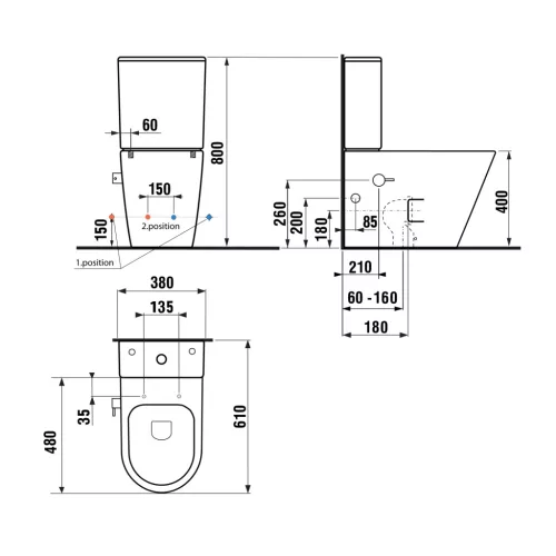 WC, Sapho Paco RIMLESS monoblokkos WC, ülőke nélkül, csapteleppel, bidézuhannyal PC1012RX