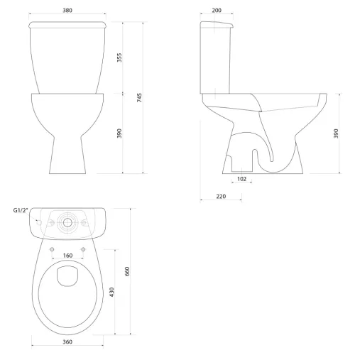 WC, Aqualine Manuel monoblokkos WC PS8814