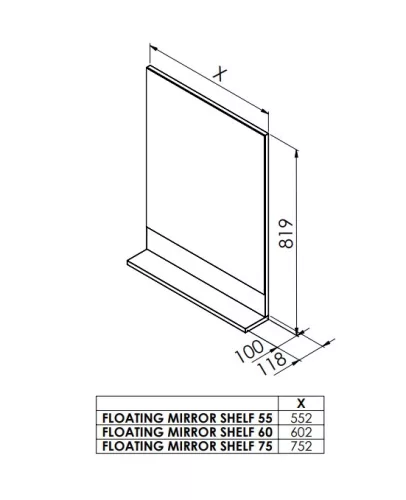 Tükör, Tboss Floating Mirror Shelf 55