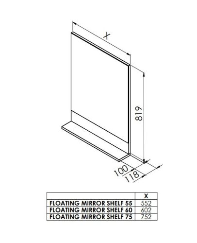 Tükör, Tboss Floating Mirror Shelf 60