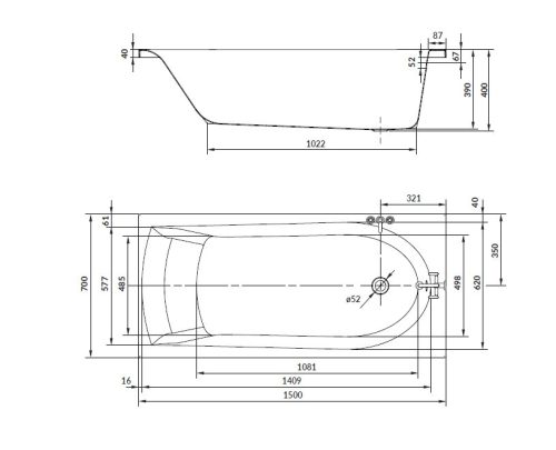 Kád, Cersanit Iva 150x70 S301-382