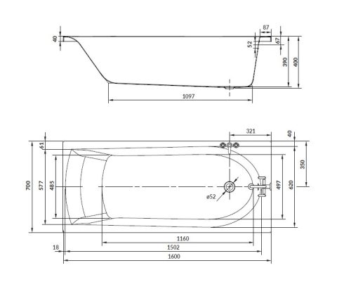 Kád, Cersanit Iva 160x70 S301-381
