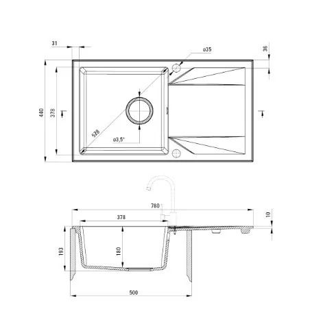 Mosogatótálca, Deante Evora gránit mosogatótálca, 1 medencés, csepegtetővel, alabástrom ZQJ_A113