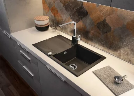 Mosogatótálca, Deante Evora gránit mosogatótálca, 1 medencés, csepegtetővel,grafit metál ZQJ_G113
