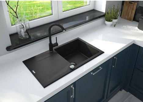 Mosogatótálca, Deante Evora gránit mosogatótálca, 1 medencés, csepegtetővel, fekete ZQJ_N113