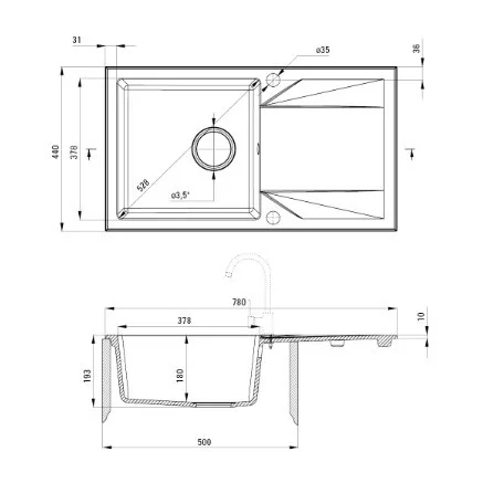 Mosogatótálca, Deante Evora gránit mosogatótálca, 1 medencés, csepegtetővel, metálszürke ZQJ_S113