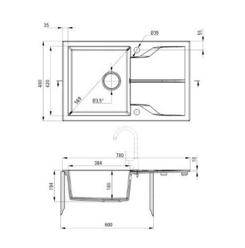 Mosogatótálca, Deante Andante gránit mosogató, 1 medencés csepegtetővel, alabástrom ZQN_A113
