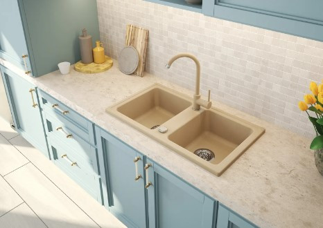 Mosogatótálca, Deante Zorba 2 medencés gránit mosogató, homok ZQZ_7203