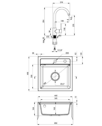 Mosogatótálca, Deante Zorba 1 medencés gránit mosogató csapteleppel, grafit ZQZA2103