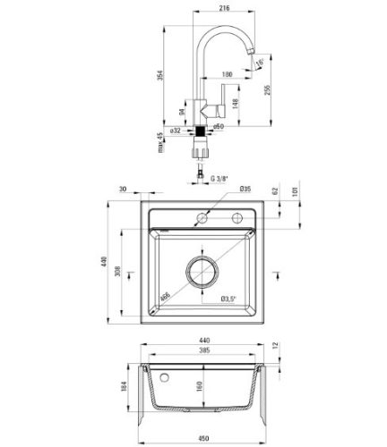 Mosogatótálca, Deante Zorba 1 medencés gránit mosogató csapteleppel, homok ZQZA7103