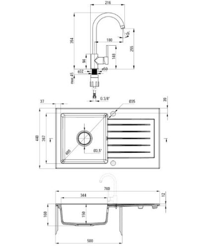 Mosogatótálca, Deante Zorba 1 medence+csepegtető, csapteleppel, gránit, homok ZQZV7113