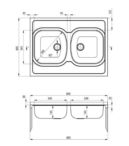 Mosogatótálca, Deante Tango 2 medencés, acél mosogató, szatén ZM6_020N
