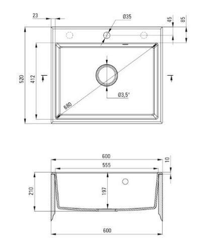 Mosogatótálca, Deante Andante 1 medencés, gránit mosogató antracit metál ZQN_T103
