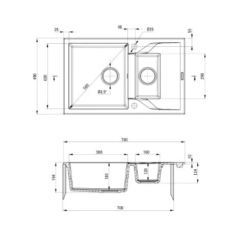 Mosogatótálca, Deante Andante 1,5 medencés, gránit, csepegtetővel, metálszürke ZQN_S513