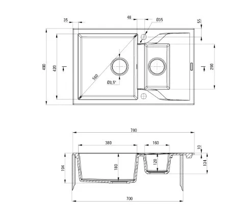 Mosogatótálca, Deante Andante 1,5 medencés, gránit, csepegtetővel, grafit metál ZQN_G513