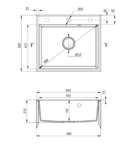 Mosogatótálca, Deante Andante 1 medencés, gránit mosogató, homok ZQN_7103
