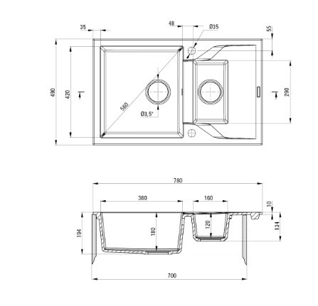 Mosogatótálca, Deante Andante 1,5 medencés, gránit, csepegtetővel, grafit ZQN_2513