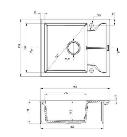 Mosogatótálca, Deante Andante 1 medencés, csepegtetővel, gránit, grafit ZQN_211A