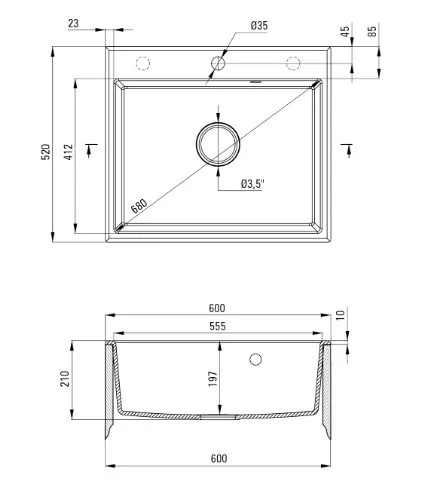 Mosogatótálca, Deante Andante 1 medencés, gránit mosogató, grafit ZQN_2103