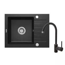   Mosogatótálca, Deante Zorba 1 medencés, gránit, csapteleppel, csepegtetővel, grafit ZQZA211A
