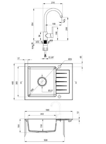 Mosogatótálca, Deante Zorba 1 medencés, gránit, csapteleppel, csepegtetővel, grafit ZQZA211A