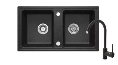 Mosogatótálca, Deante Zorba 2 medencés, gránit, csapteleppel, grafit ZQZA2203
